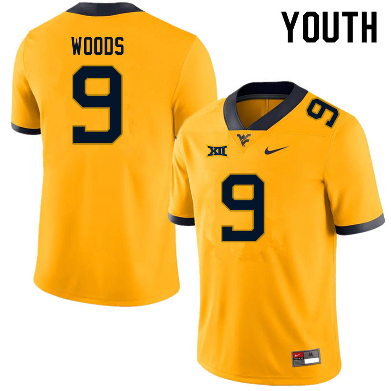 NCAA Youth Charles Woods West Virginia Mountaineers Gold #9 Nike Stitched Football College Authentic Jersey LW23N46WJ